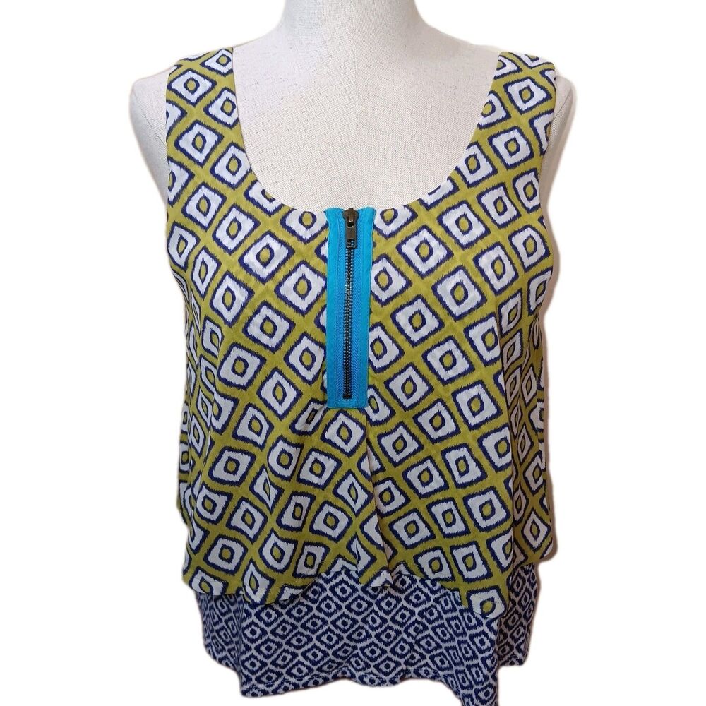 Anthropologie Throughway Layered Geometric Print Boho Babydoll Tank Top Medium